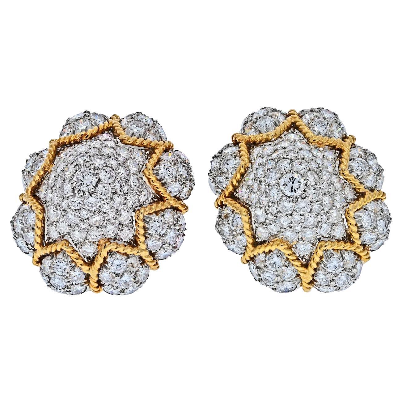 18K Yellow Gold 14 Carat Diamond Bombe Dome Earrings For Sale