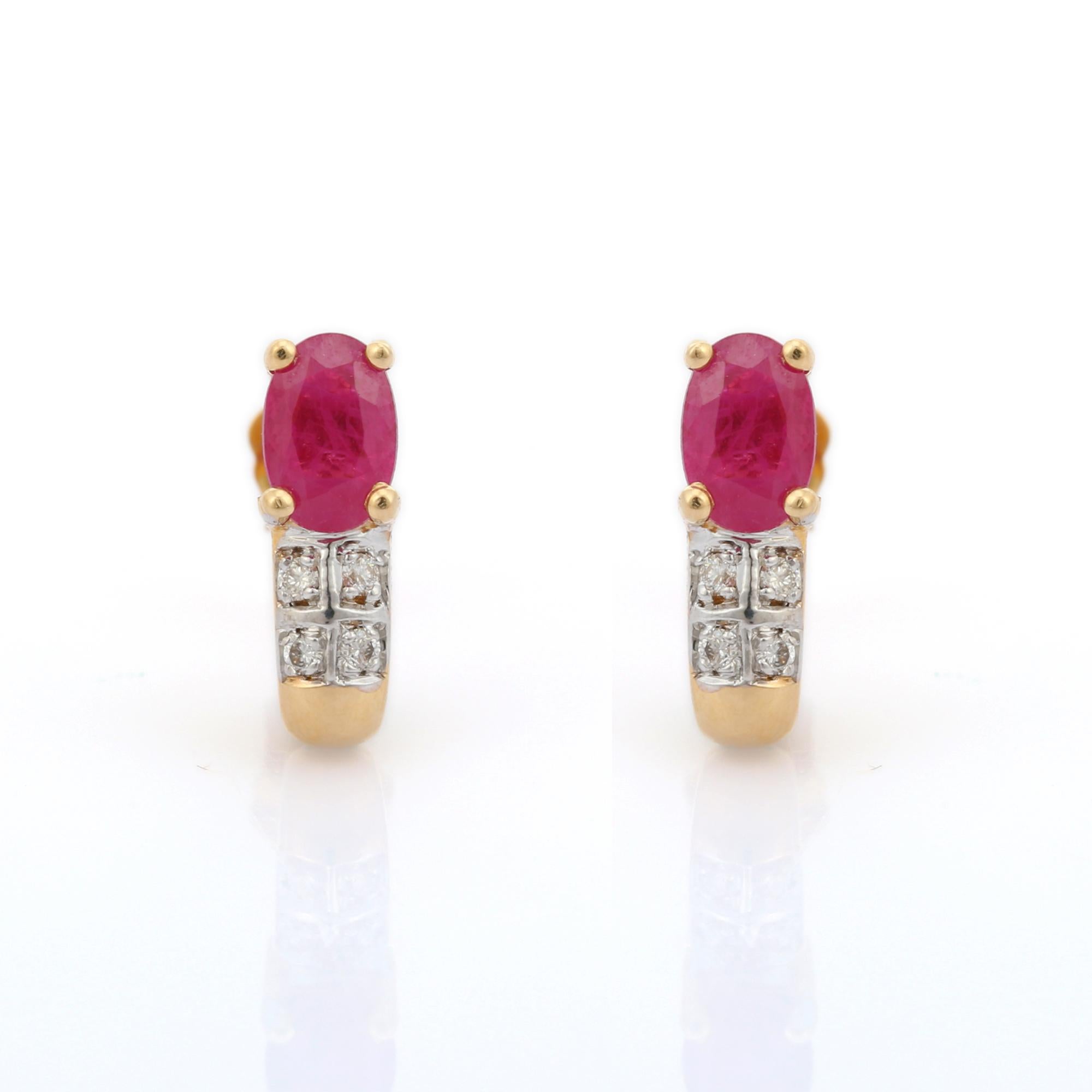 18K Yellow Gold 1.4 Ct Ruby and Diamond Stud Earrings, Ruby Earrings for Her In New Condition For Sale In Houston, TX