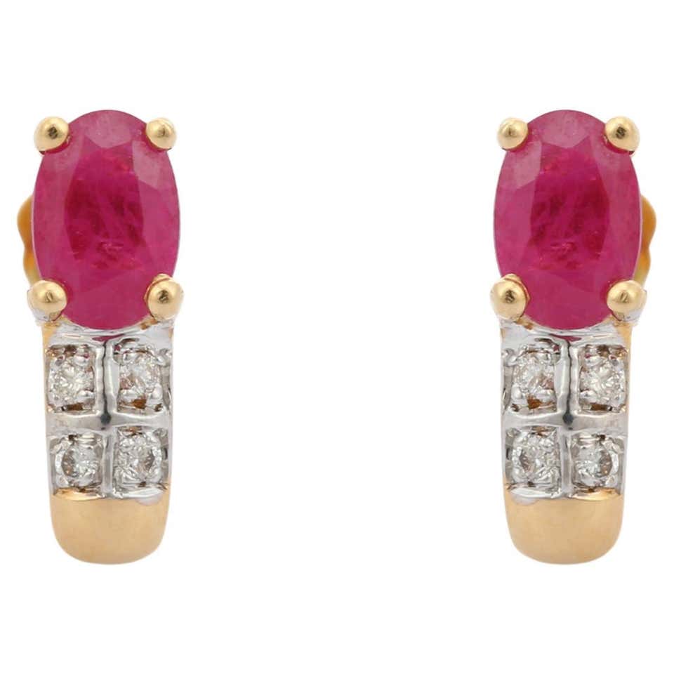 HARAKH 3/8 CT Brilliant Cut Colorless Diamond and Ruby Cascade 18k Gold ...