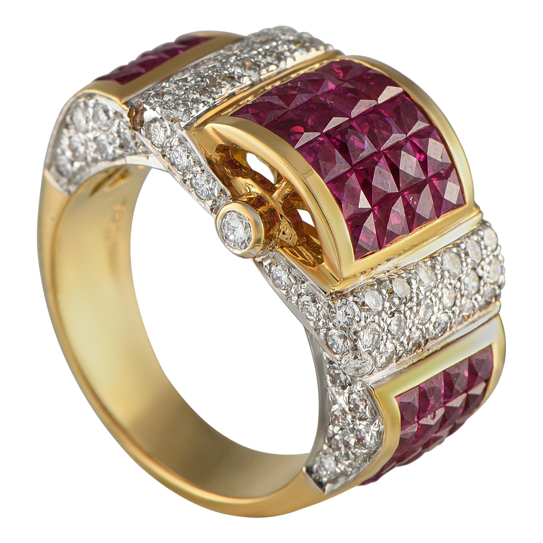 18K Gelbgold 1,40ct Diamant und Rubin Ring
