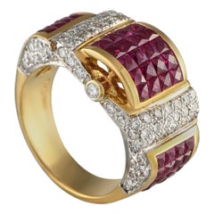 18K Gelbgold 1,40ct Diamant und Rubin Ring