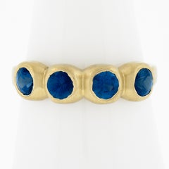 18K Yellow Gold 1.40ctw Round Brilliant Cut Sapphire Brushed Stack Band Ring