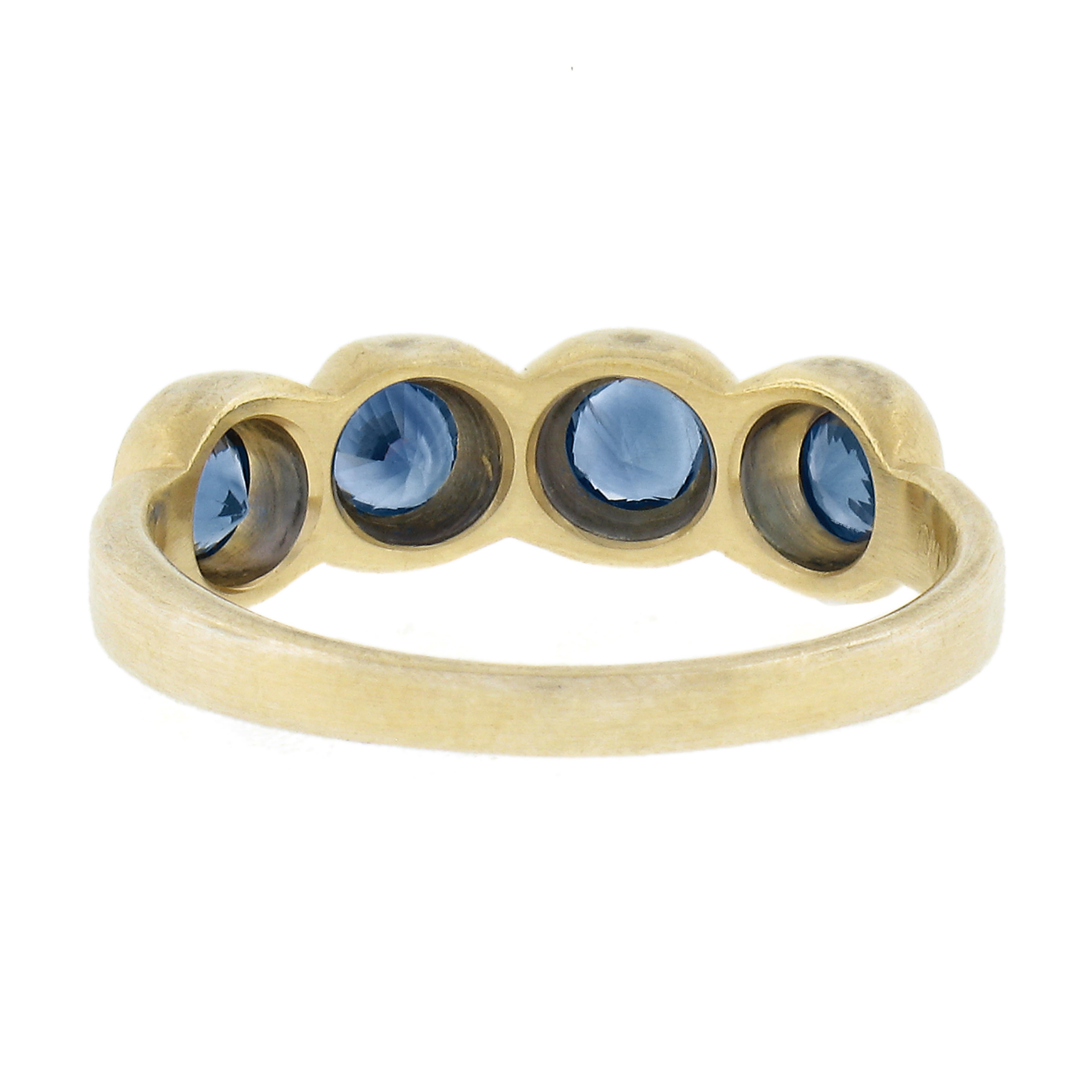 18K Yellow Gold 1.40ctw Round Brilliant Cut Sapphire Brushed Stack Band Ring For Sale 2
