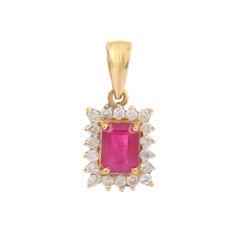 18K Yellow Gold 1.45 Ct Octagon Cut Ruby Diamond Halo Pendant Gift for Her