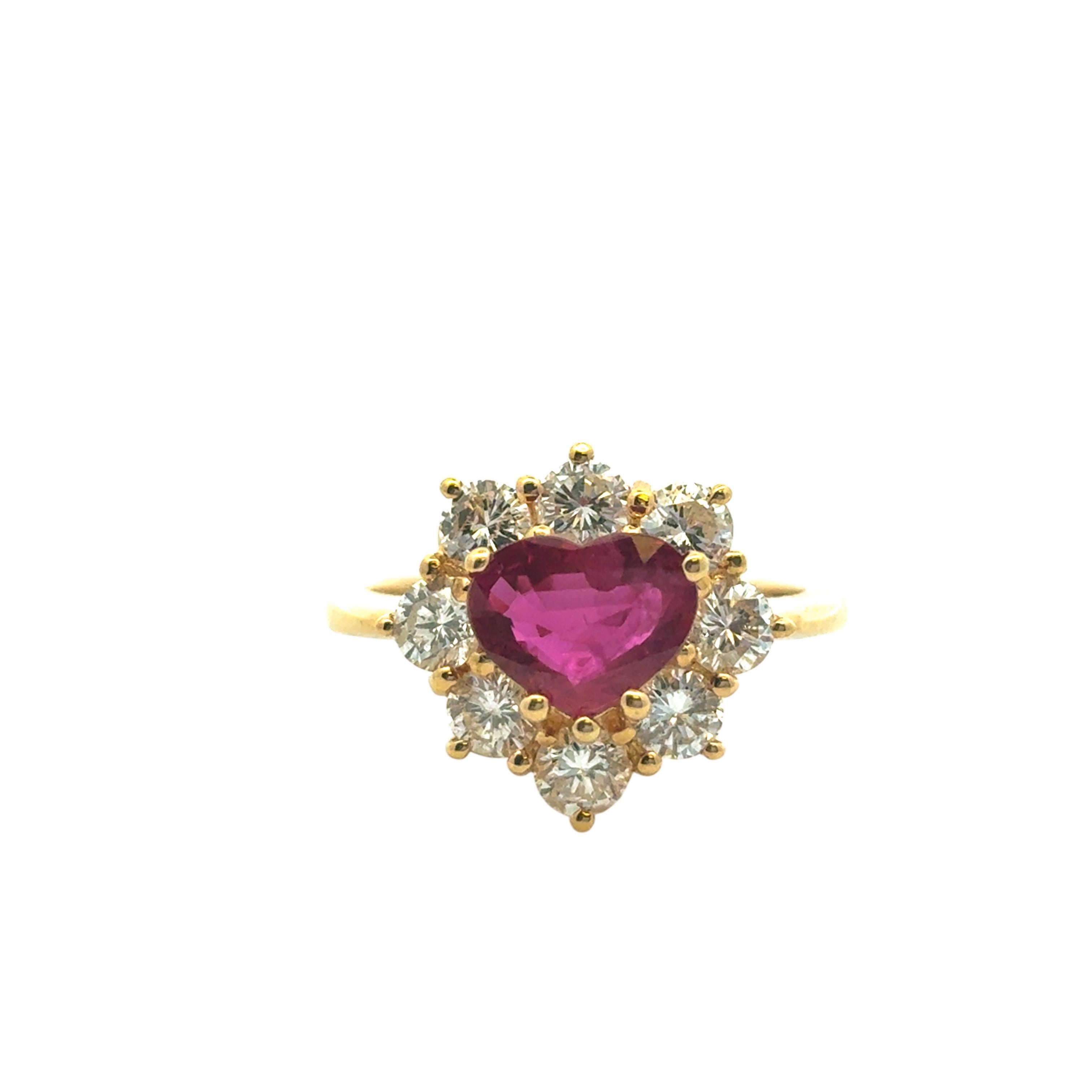 18k Yellow Gold 1.46ct Heart Shape Ruby with 1.05ctw Diamond Ring For Sale 4