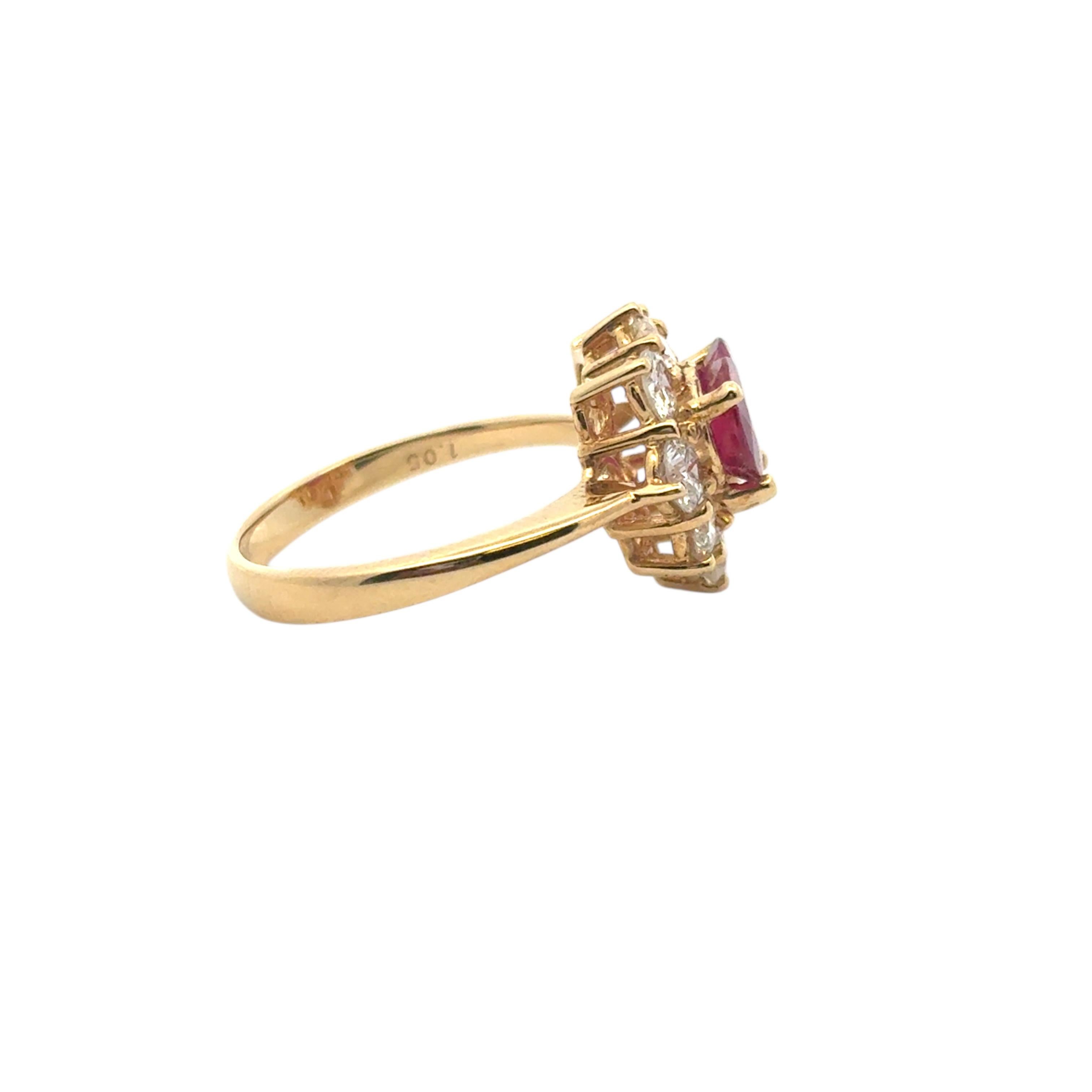 18k Yellow Gold 1.46ct Heart Shape Ruby with 1.05ctw Diamond Ring For Sale 5