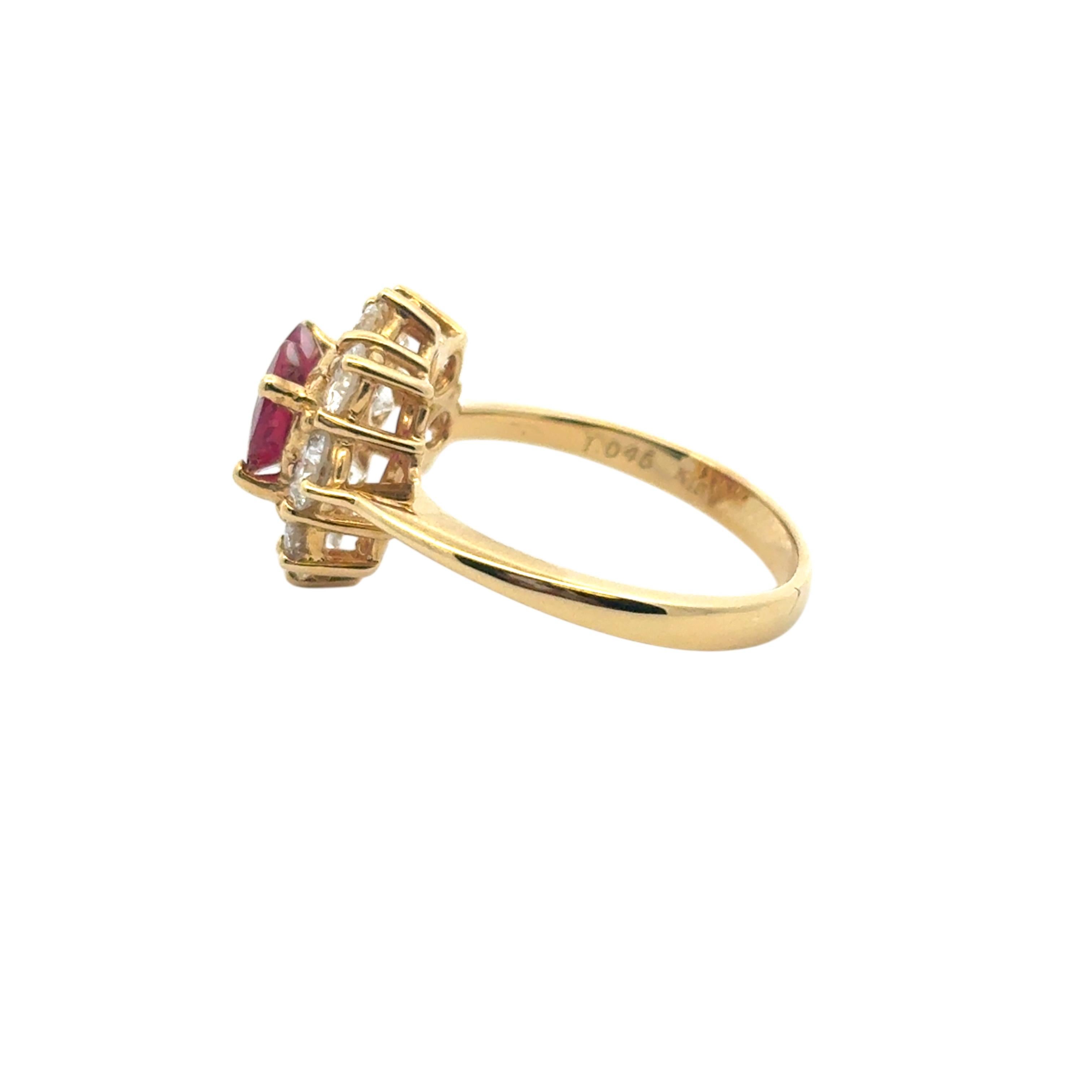 18k Yellow Gold 1.46ct Heart Shape Ruby with 1.05ctw Diamond Ring For Sale 7