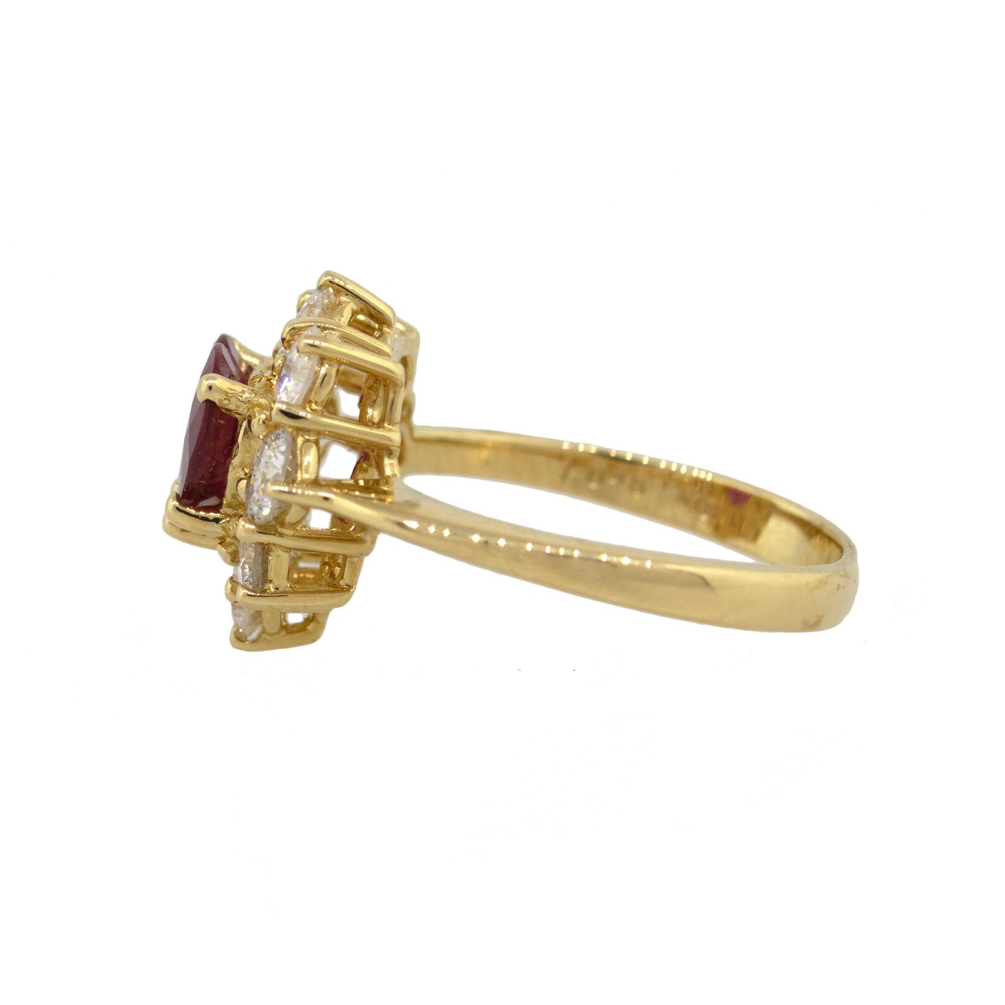 18k Yellow Gold 1.46ct Heart Shape Ruby with 1.05ctw Diamond Ring For Sale 9