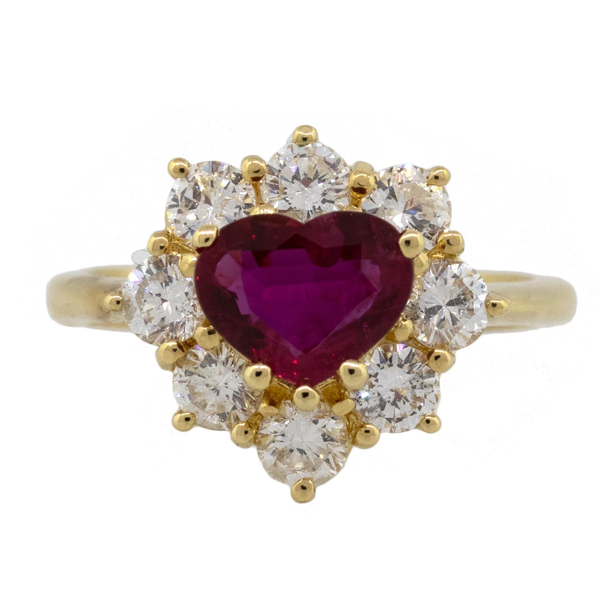 18k Yellow Gold 1.46ct Heart Shape Ruby with 1.05ctw Diamond Ring For Sale 11