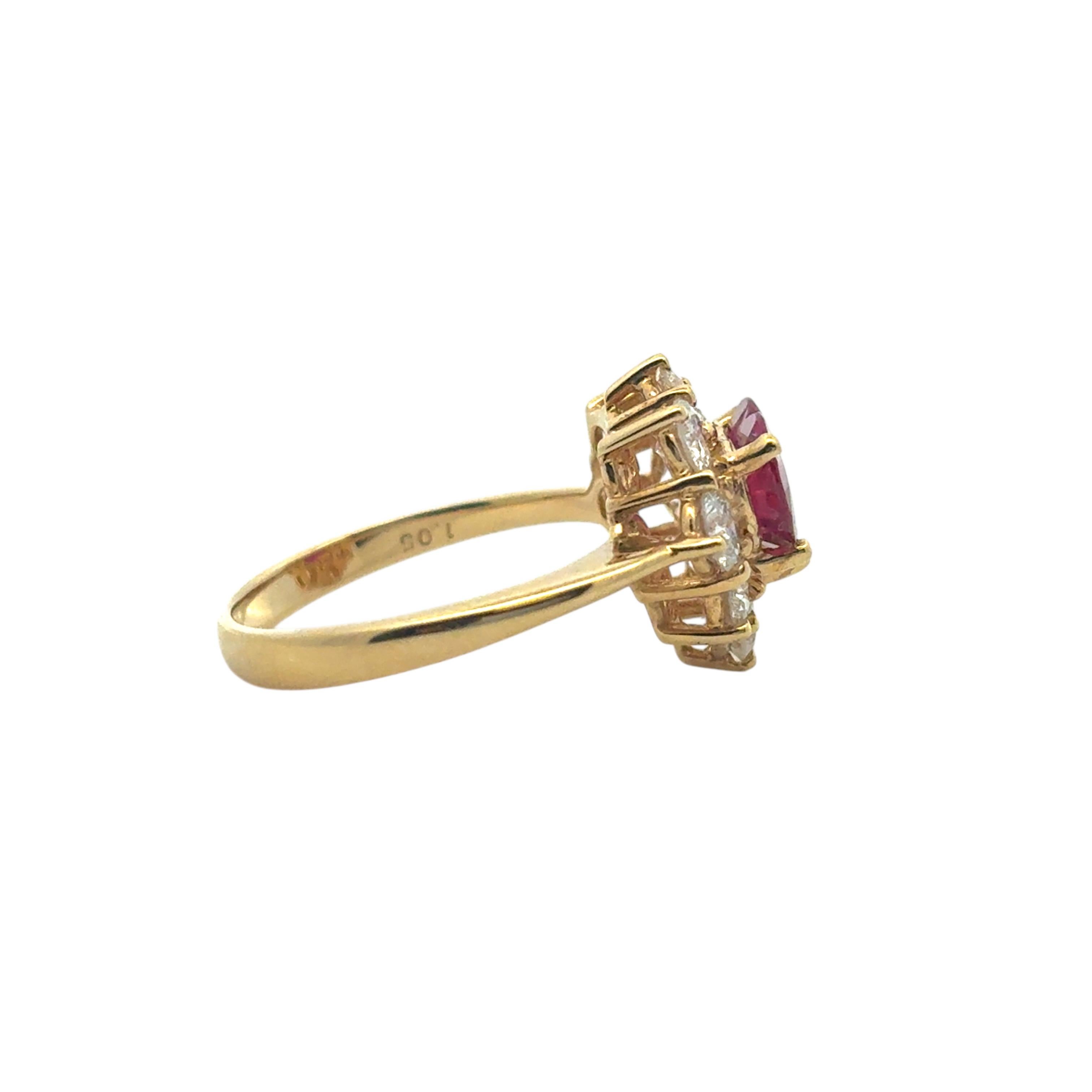 18k Yellow Gold 1.46ct Heart Shape Ruby with 1.05ctw Diamond Ring In New Condition For Sale In Boca Raton, FL