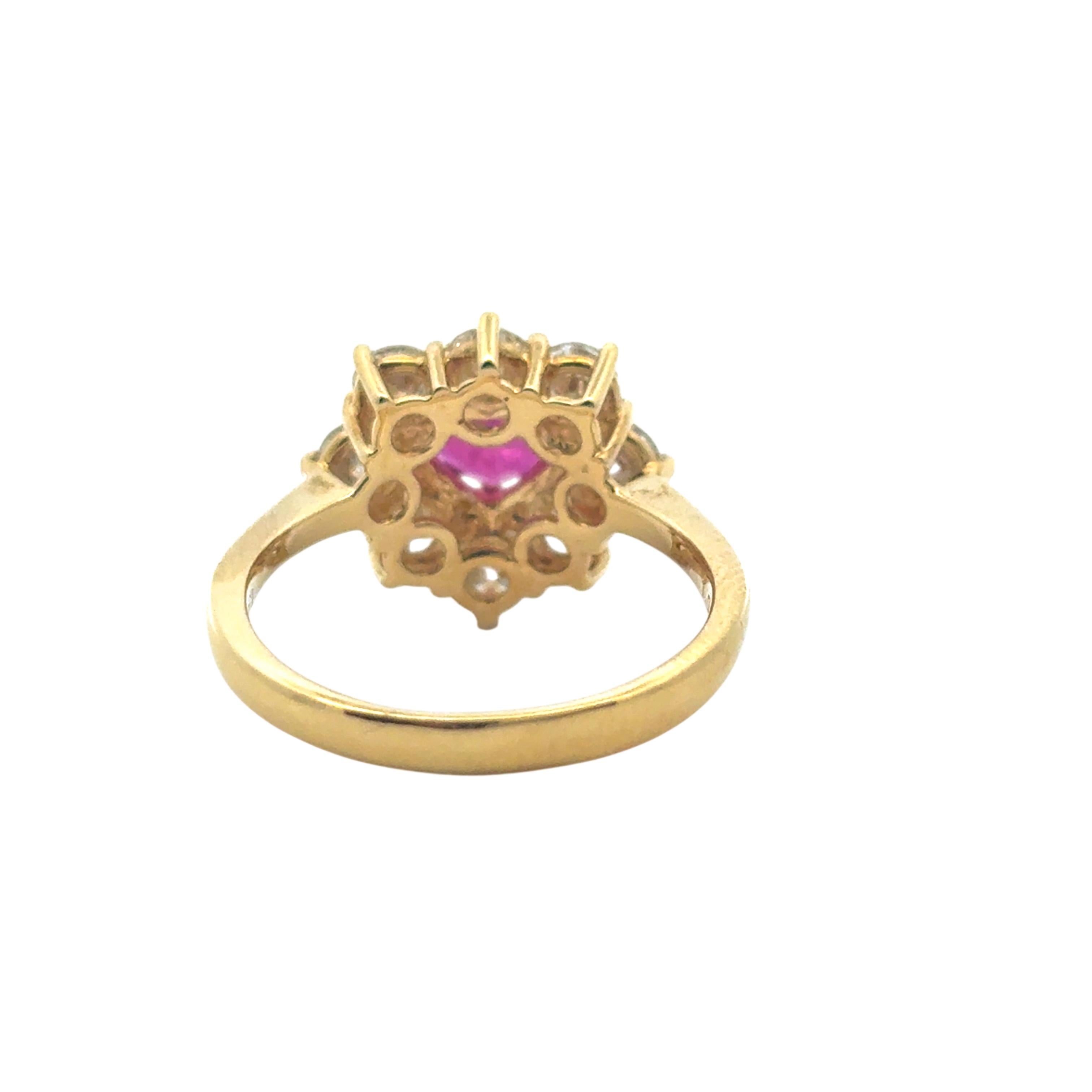 Women's 18k Yellow Gold 1.46ct Heart Shape Ruby with 1.05ctw Diamond Ring For Sale