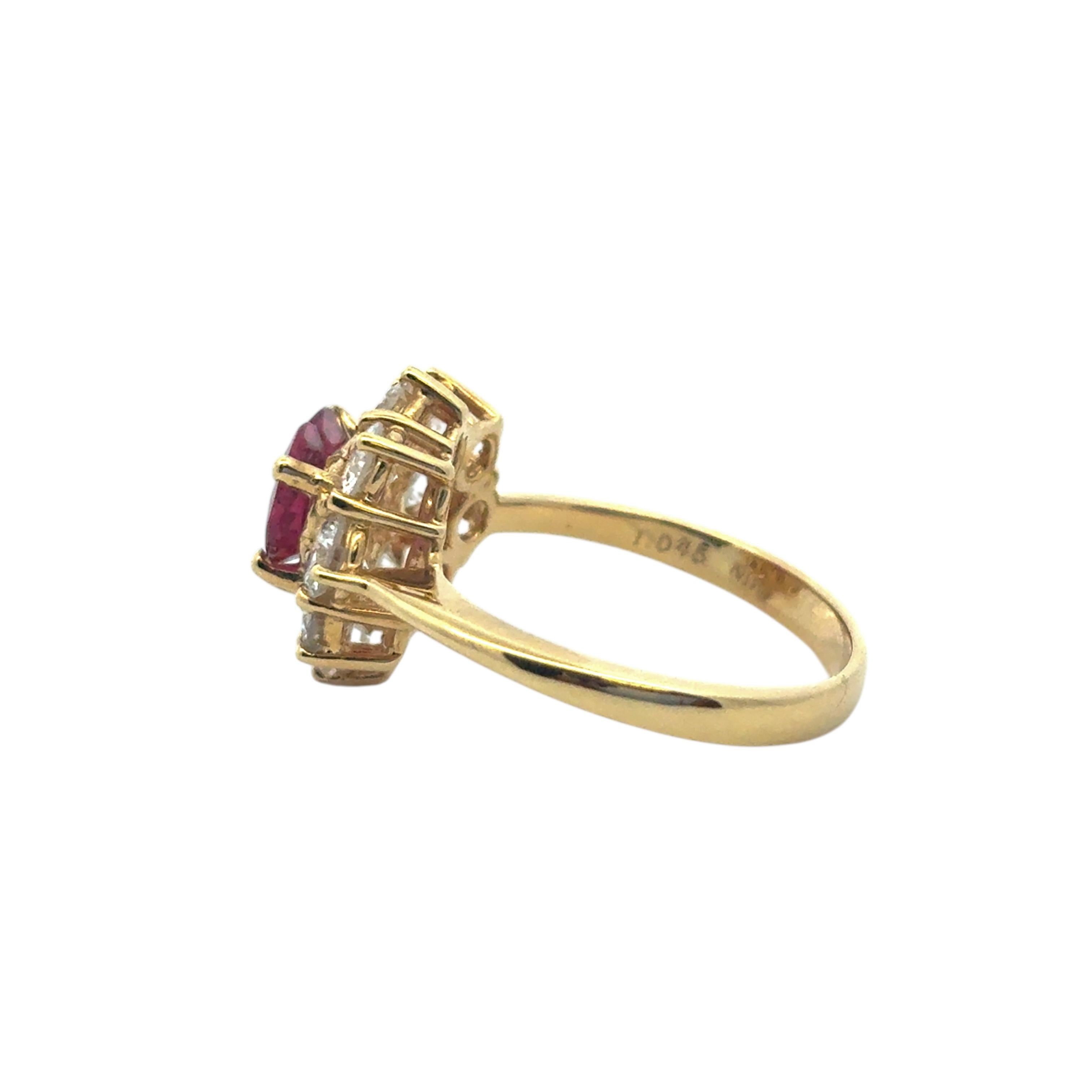 18k Yellow Gold 1.46ct Heart Shape Ruby with 1.05ctw Diamond Ring For Sale 1