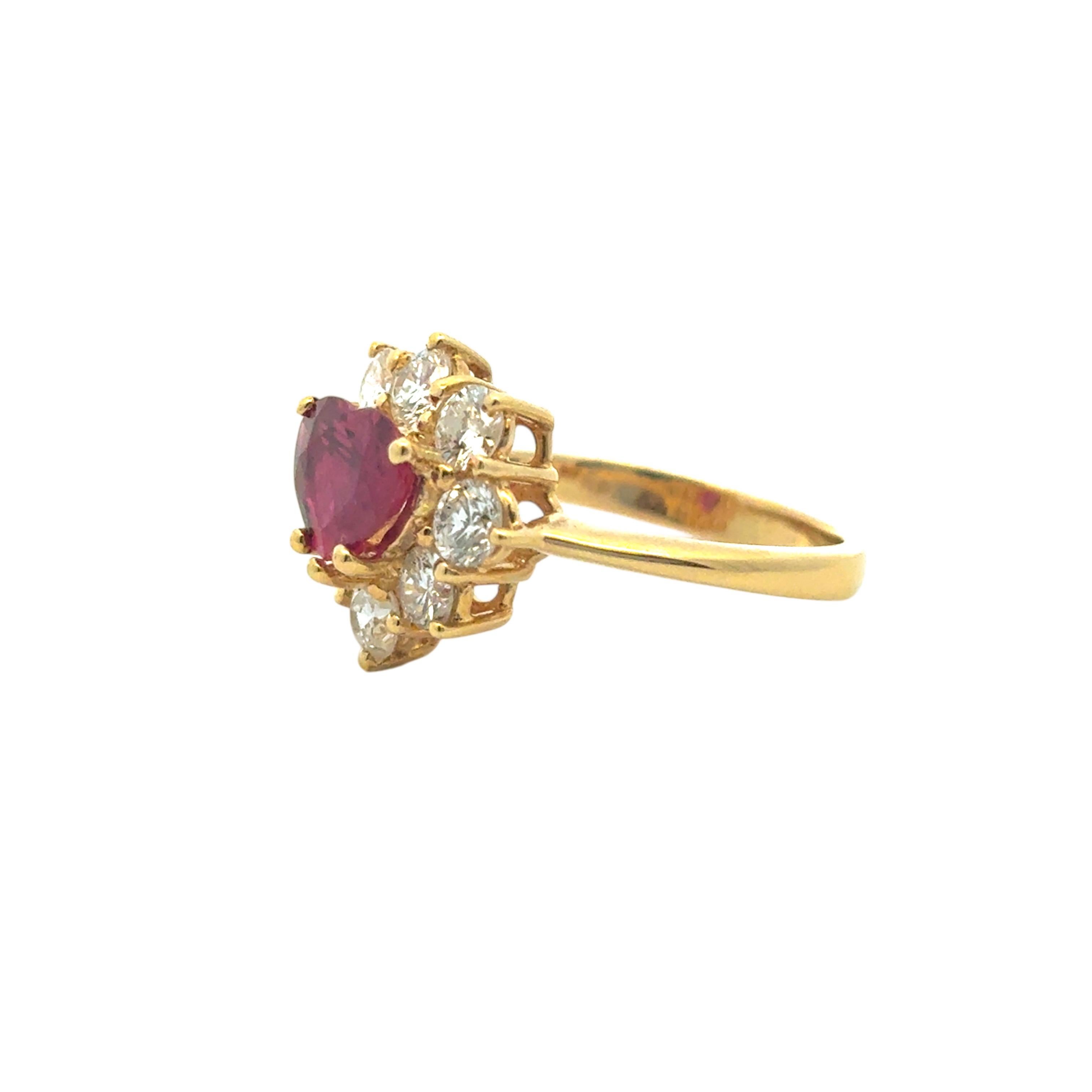 18k Yellow Gold 1.46ct Heart Shape Ruby with 1.05ctw Diamond Ring For Sale 2