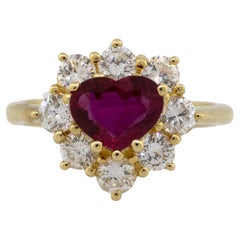18k Yellow Gold 1.46ct Heart Shape Ruby with 1.05ctw Diamond Ring