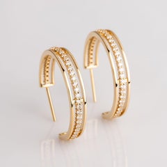 18 Karat Yellow Gold 1.48 Carat White Diamond Floating Hoop Earrings