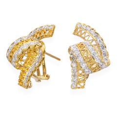 18k Yellow Gold 1.48tcw Diamond Ribbon Earrings