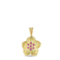 Ciondolo a forma di fiore in oro giallo 18K con diamante e rubino da 1,49 carati