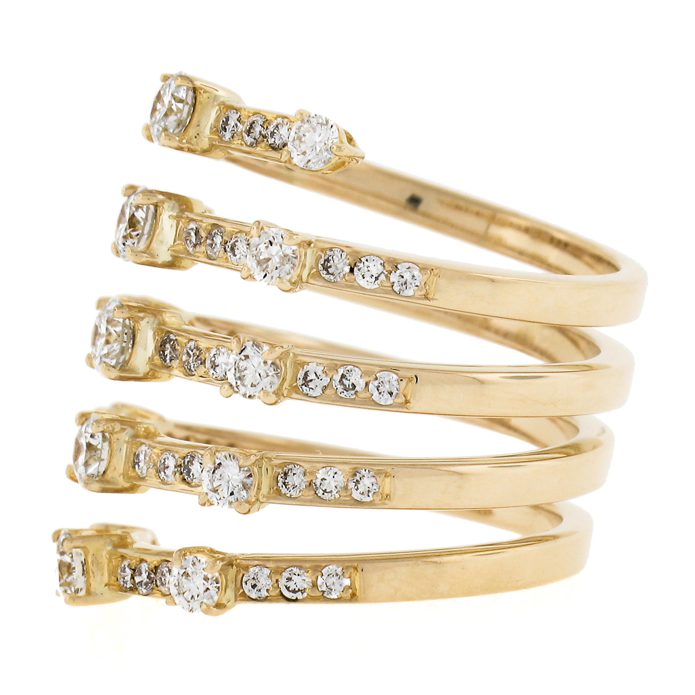 18k Yellow Gold 1.49cwt Round Diamond Wrap Wide 5 Row Statement Band Ring Sz 5 For Sale 1