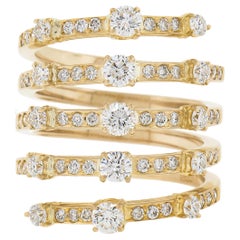 Bague d'exception à 5 rangées de diamants ronds 1,49 cwt en or jaune 18 carats, taille 5
