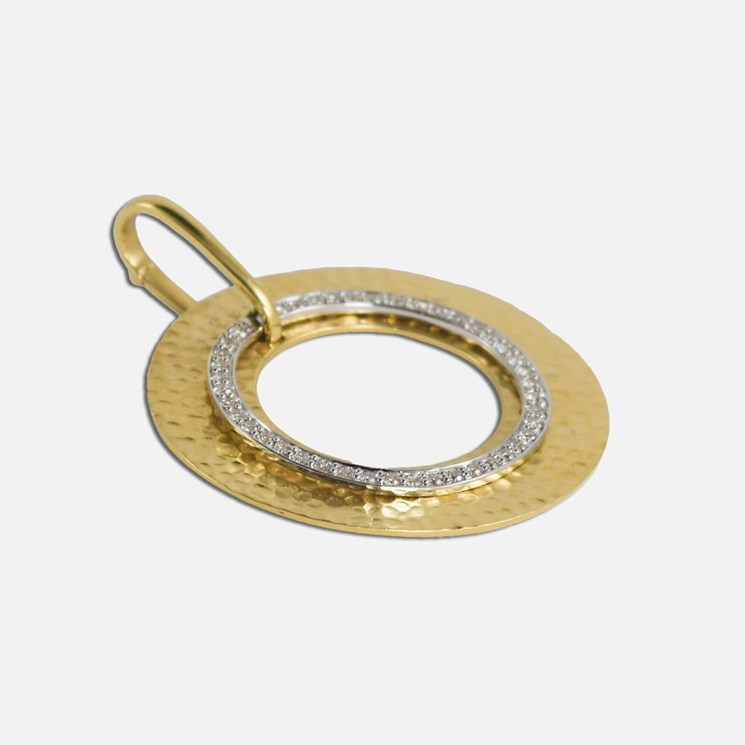 Round Cut 18K Yellow Gold & 14K White Gold Diamond Circle Pendant