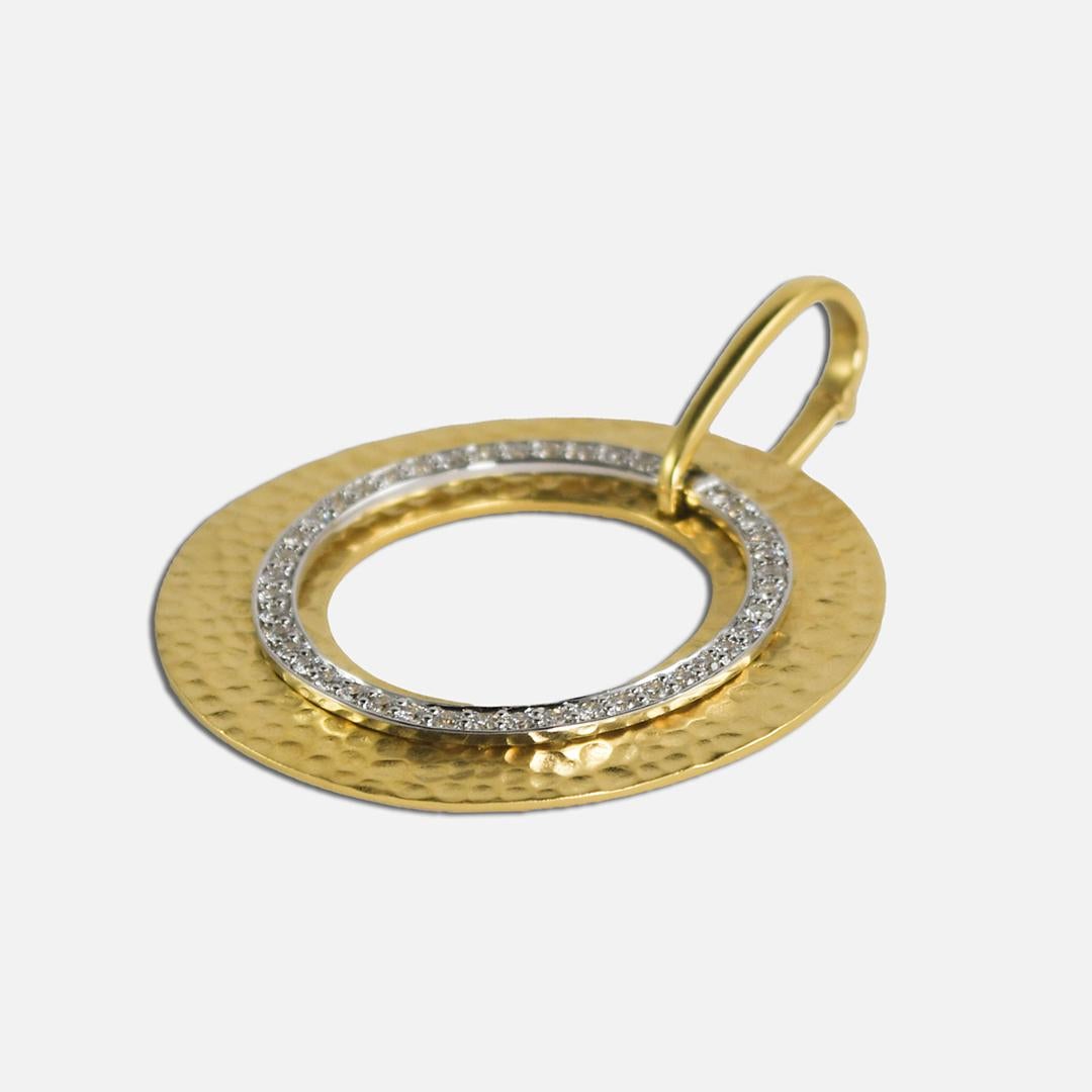 Women's or Men's 18K Yellow Gold & 14K White Gold Diamond Circle Pendant