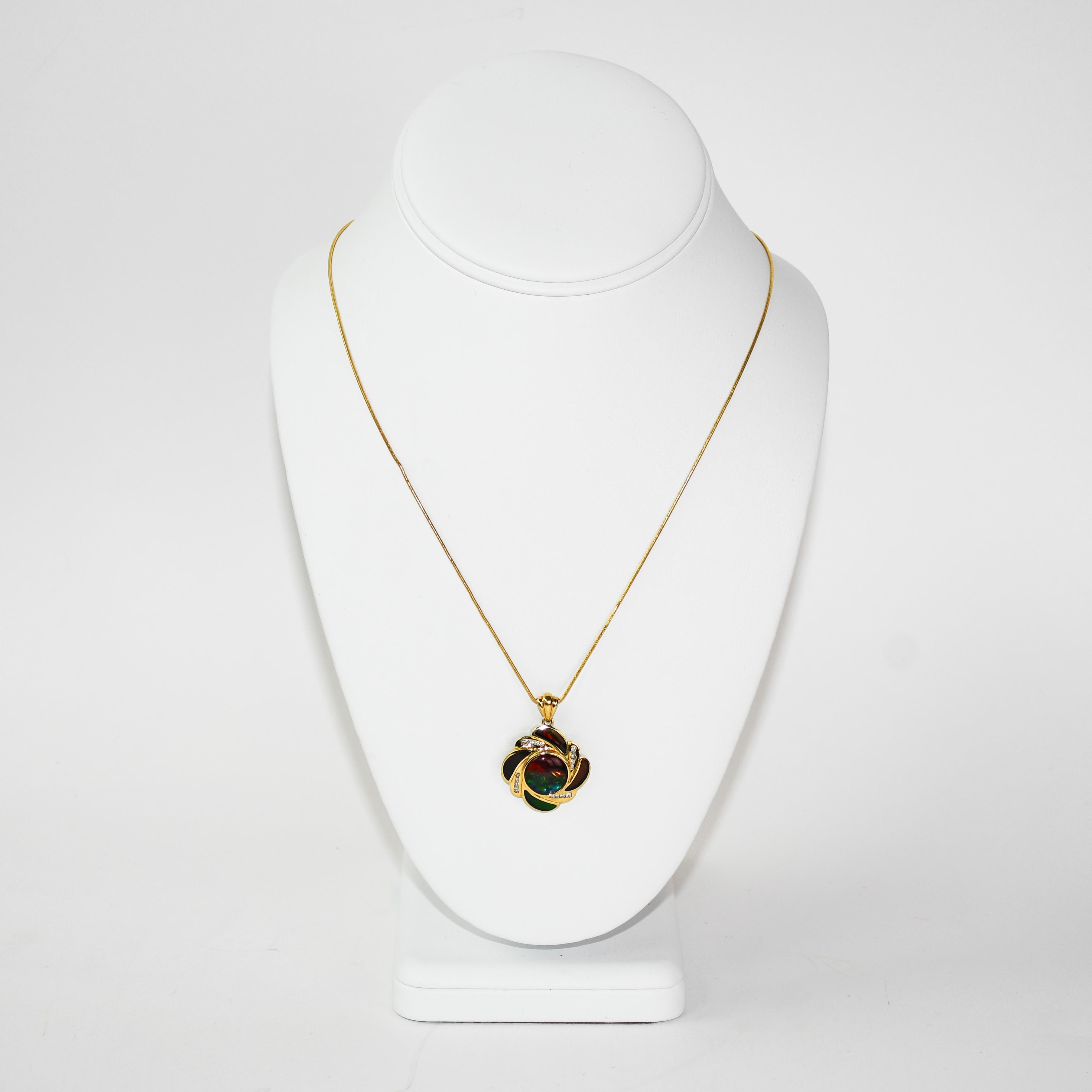 Collier pendentif en or jaune 18K et or jaune 14K en ammolite 12g en vente 2