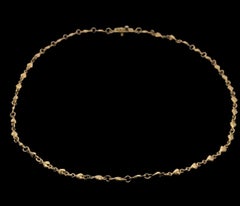 18k Yellow Gold 15" Puffed Heart Link Chain Necklace w/ Diamond on Push Clasp