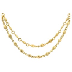 18k Yellow Gold 15" Puffed Heart Link Chain Necklace w/ Diamond on Push Clasp