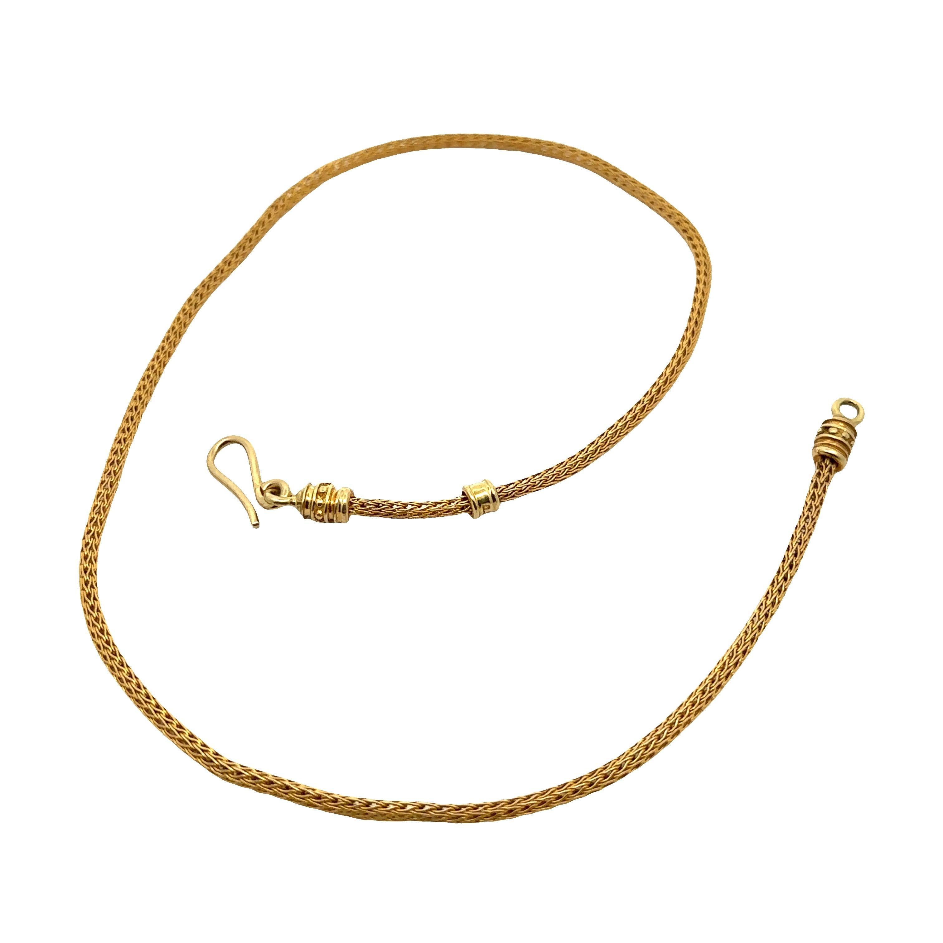 De las mujeres Collar de Cadena de Eslabones de Trigo en Tubo de Oro Amarillo de 18k de 15