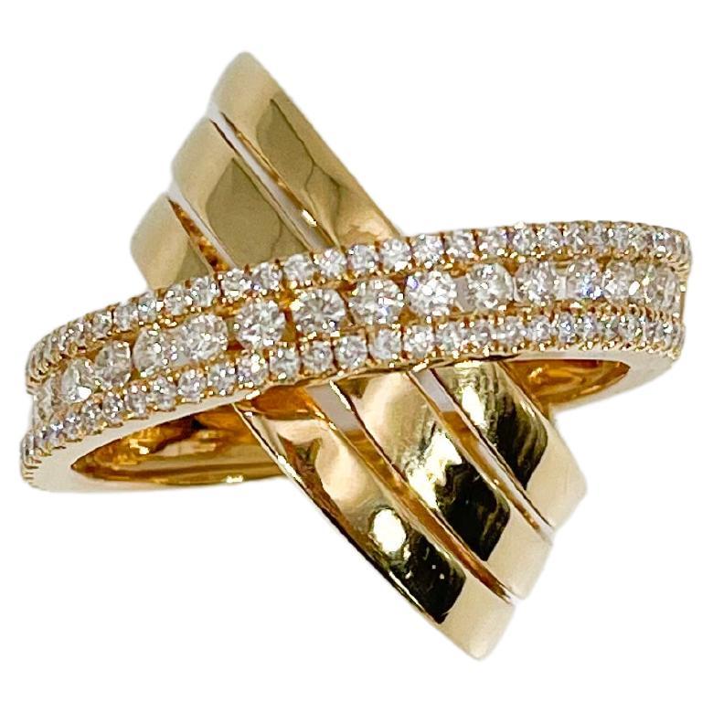 18K Yellow Gold 1.50 CTW Large Diamond Crossover Ring For Sale