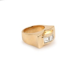 18K Yellow Gold 1.50 Princess Cut Diamonds  retro Tank Ring