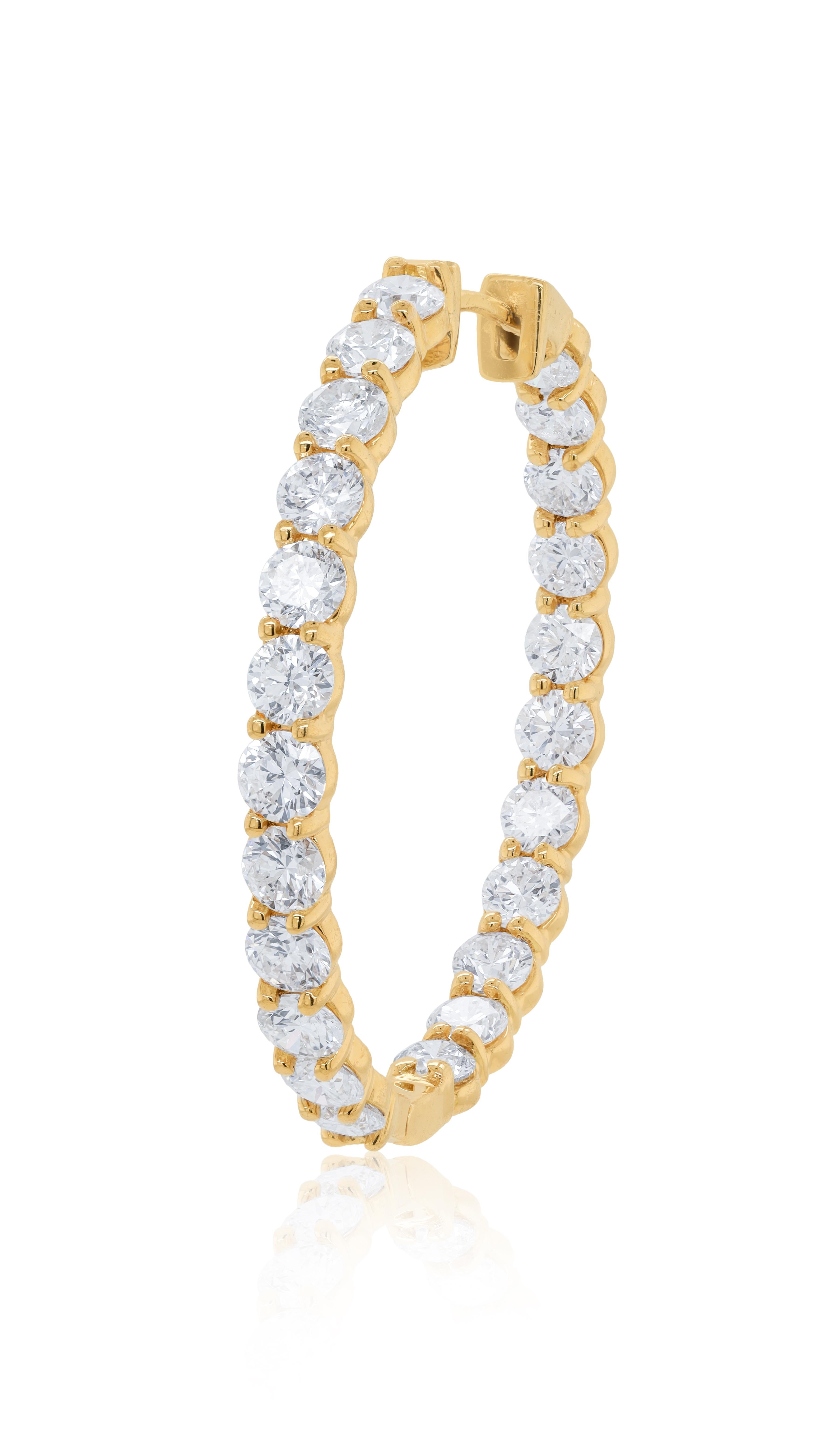 Round Cut Diana M. 15.00 Carat Diamond Hoops in 18kt Yellow Gold  For Sale