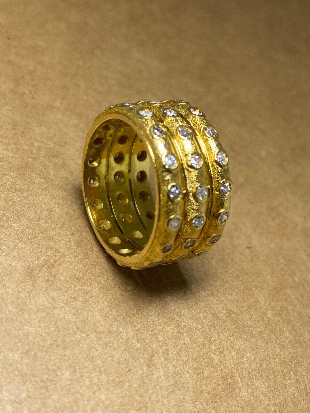 Retro 18K Yellow Gold & 1.50ct Diamond 3-Band French Handmade Ring. Valued at $10950 For Sale