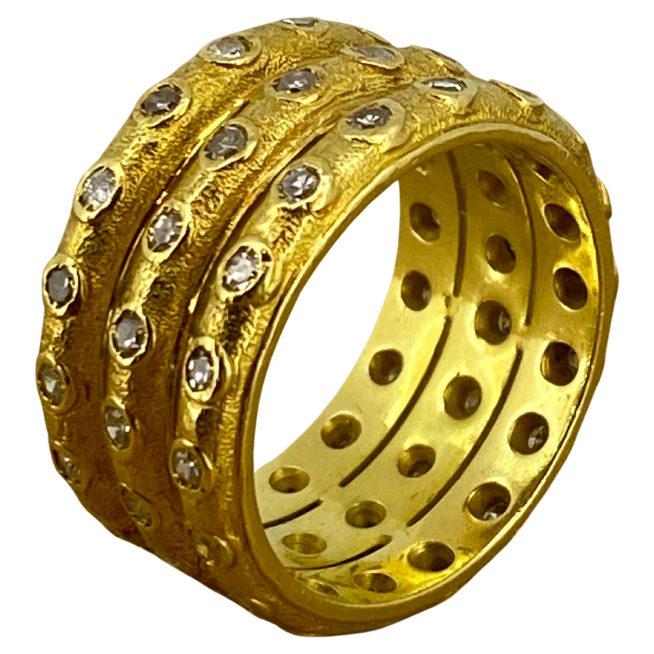 18K Yellow Gold & 1.50ct Diamond 3-Band French Handmade Ring. Valued at $10950 For Sale