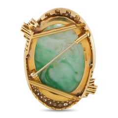 18K Yellow Gold 1.50ct Diamond and Carved Jade Brooch MF10-070126
