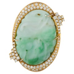 18K Yellow Gold 1.50ct Diamond and Carved Jade Brooch MF10-070126