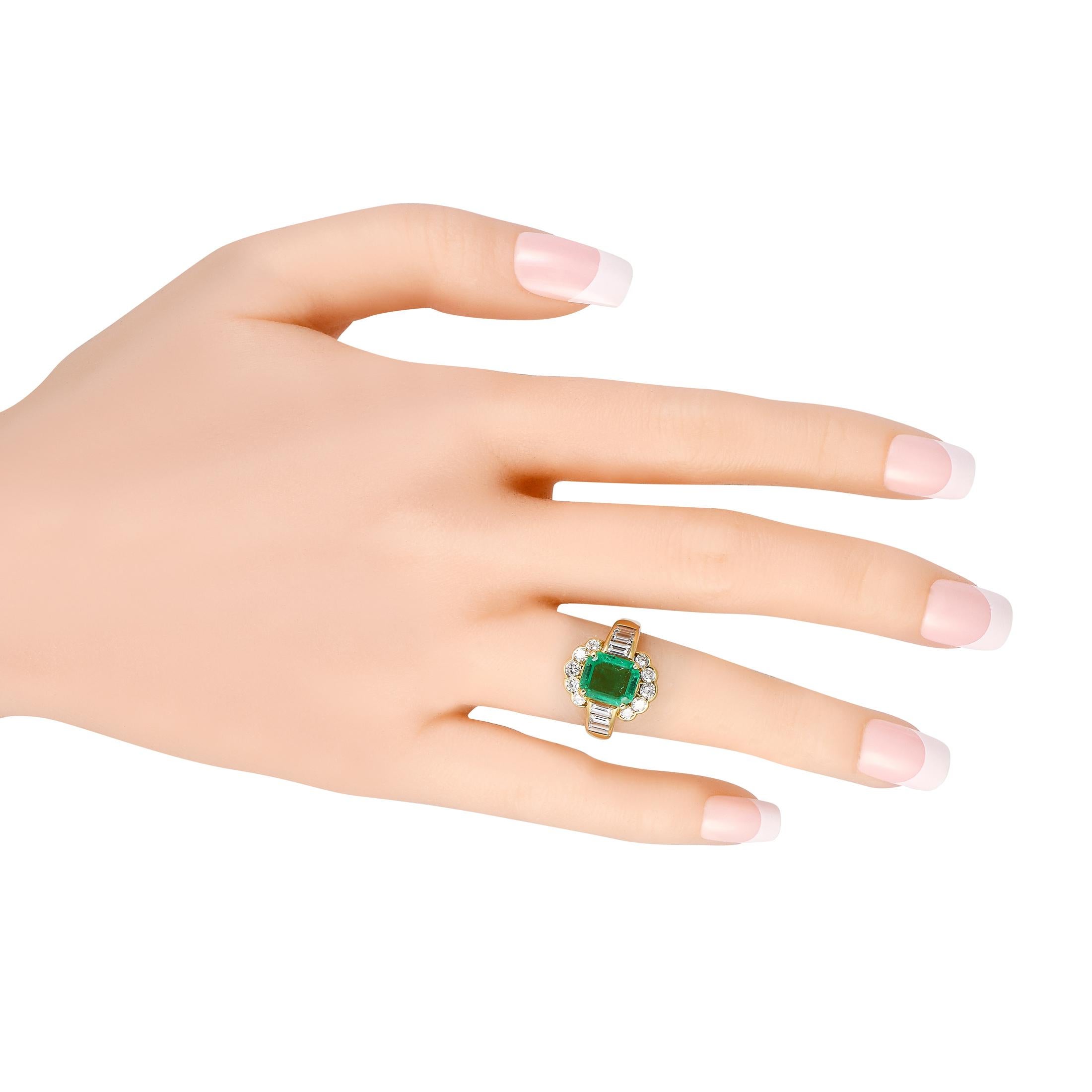 Round Cut 18K Yellow Gold 1.50ct Diamond and Emerald Ring