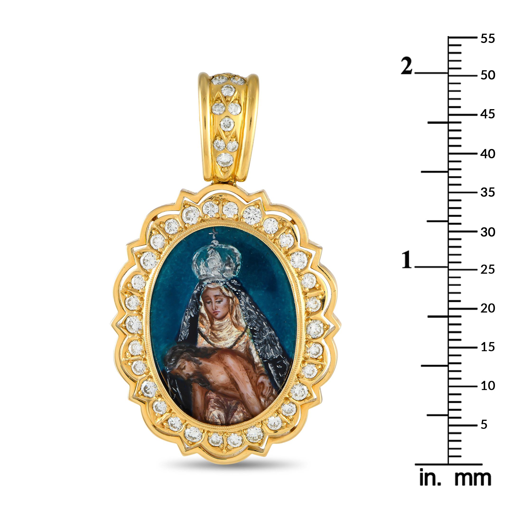 Round Cut 18K Yellow Gold 1.50ct Diamond Pendant For Sale
