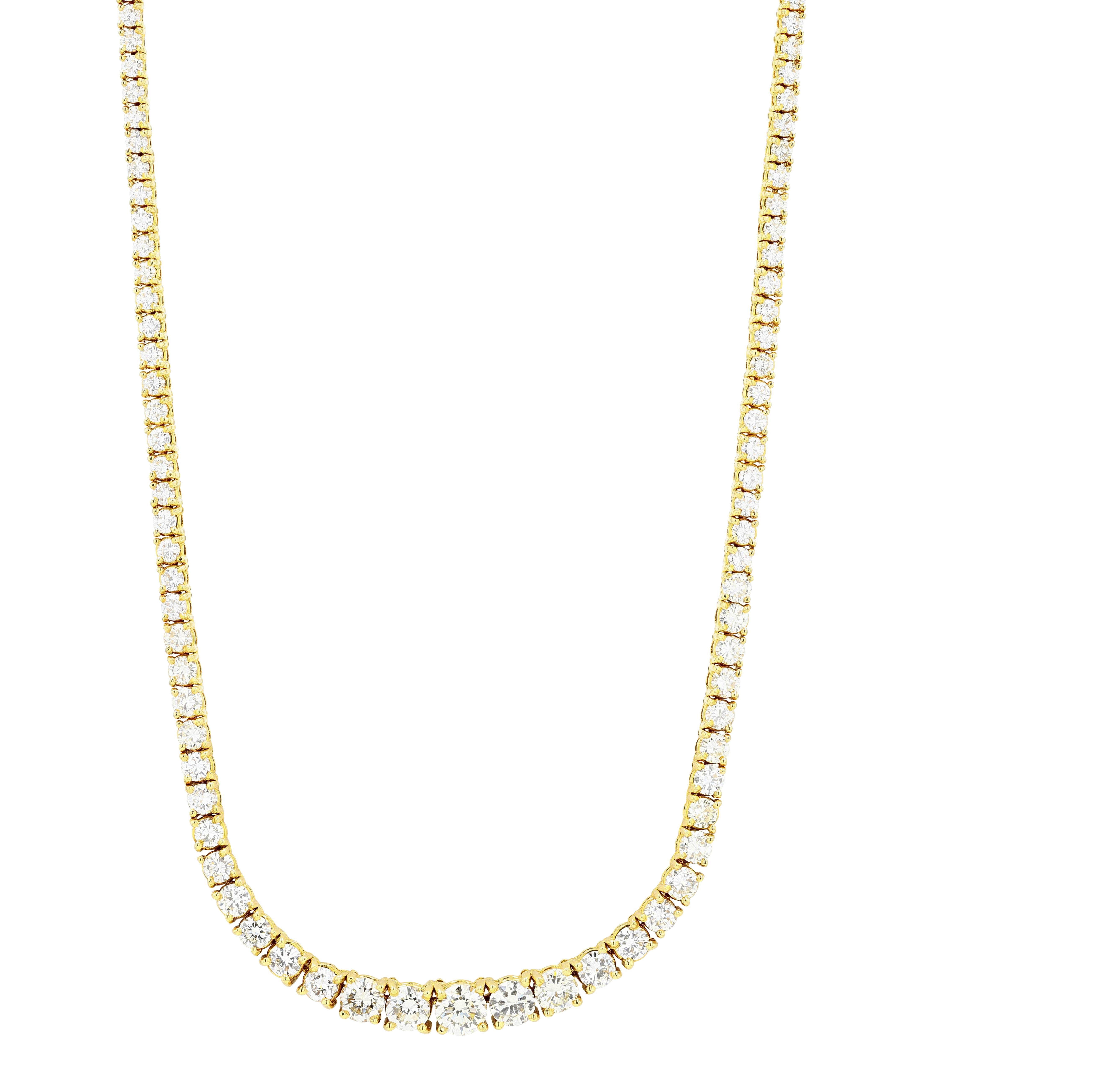 18k Yellow Gold 15.17 Carat Graduated Riviera Diamond Necklace In Excellent Condition For Sale In Princeton, NJ