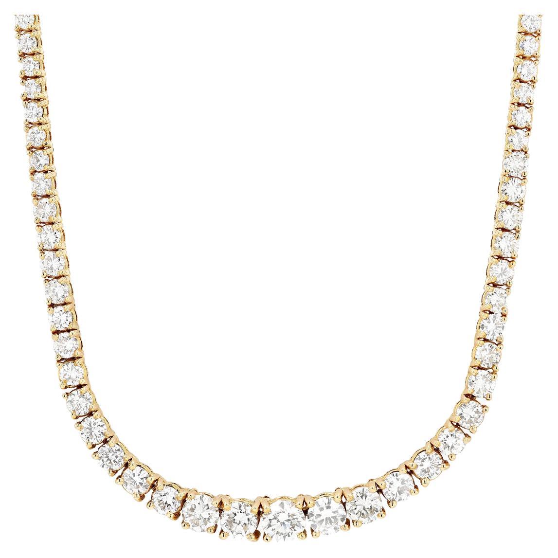 18k Yellow Gold 15.17 Carat Graduated Riviera Diamond Necklace For Sale