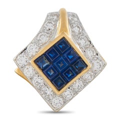 18K Gelbgold 1,51ct Diamant und Saphir Ohrring und Anhänger Set MF06-031126