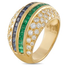 18K Gelbgold 1,51ct Diamant, Smaragd, und Saphir Ring MF18-022326