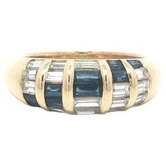 18k Yellow Gold 1.54ctw Baguette Channel Set Diamond & Sapphire Domed Band Ring