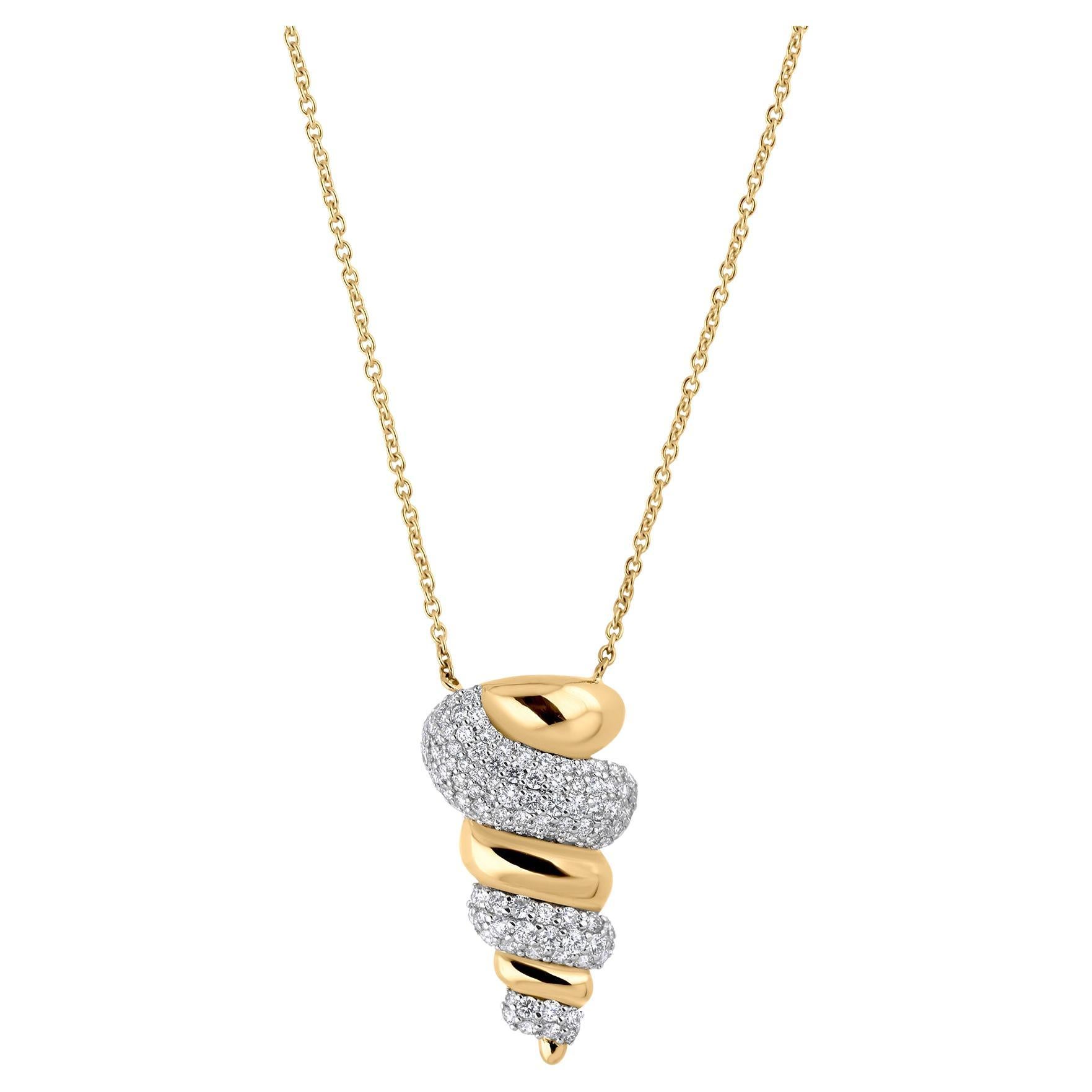 Collar Concha Espiral Colgante Oro Amarillo 18K 1.55ct Diamante Pave