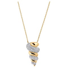 18K Yellow Gold 1.55ct Diamond Pave Spiral Shell Pendant Necklace