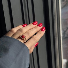 18K Yellow Gold 1.56 Carat Cabochon Coral Diamond Halo Ring