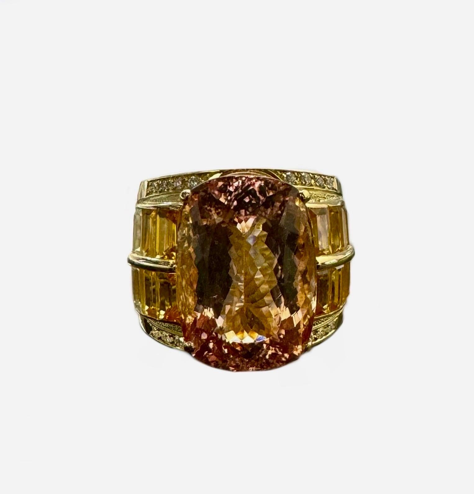 Anillo de cóctel Allison Kaufman de oro amarillo de 18 quilates y 15,60 quilates de Morganita talla cojín en venta 5