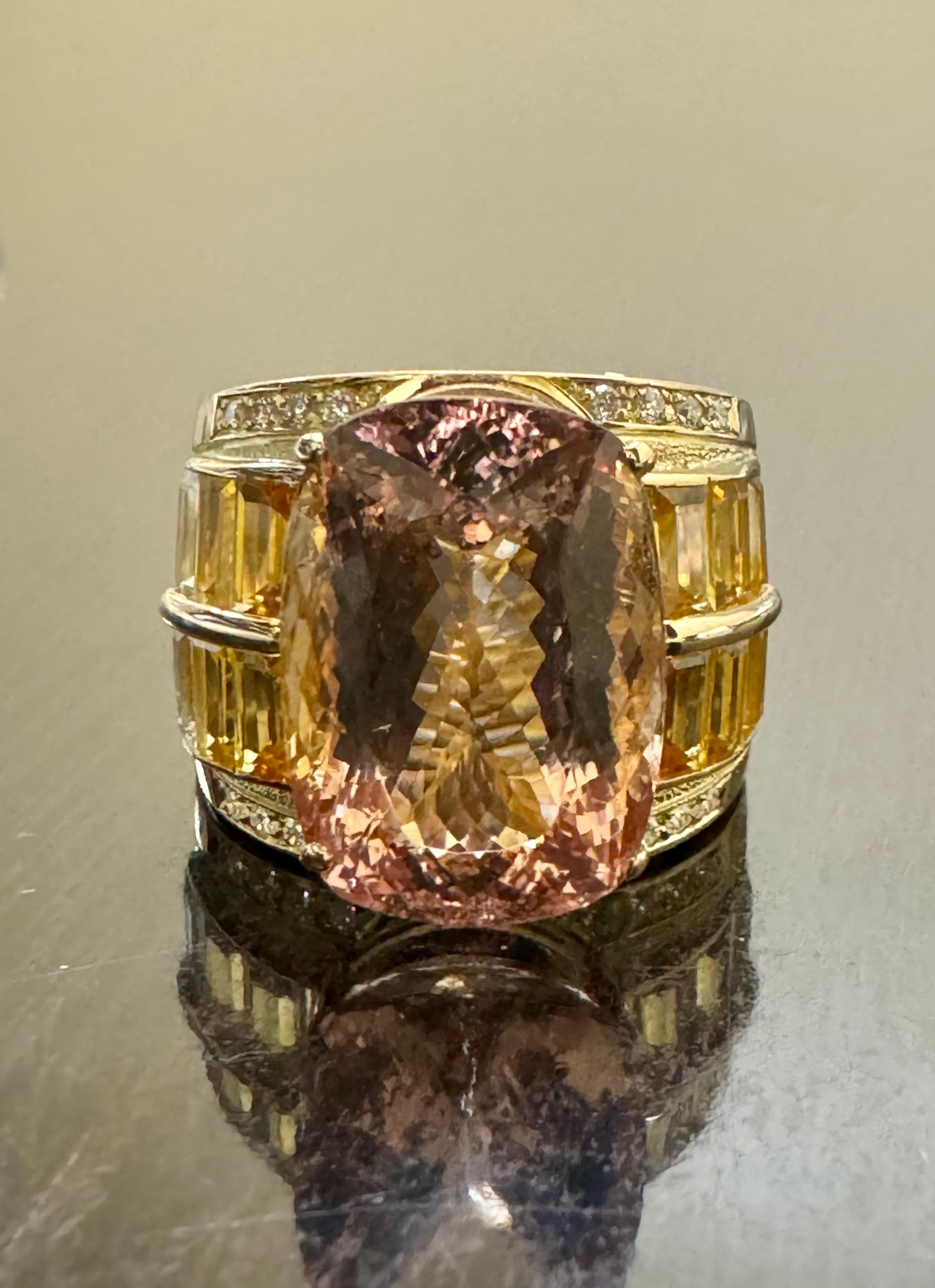 Anillo de cóctel Allison Kaufman de oro amarillo de 18 quilates y 15,60 quilates de Morganita talla cojín en venta 7