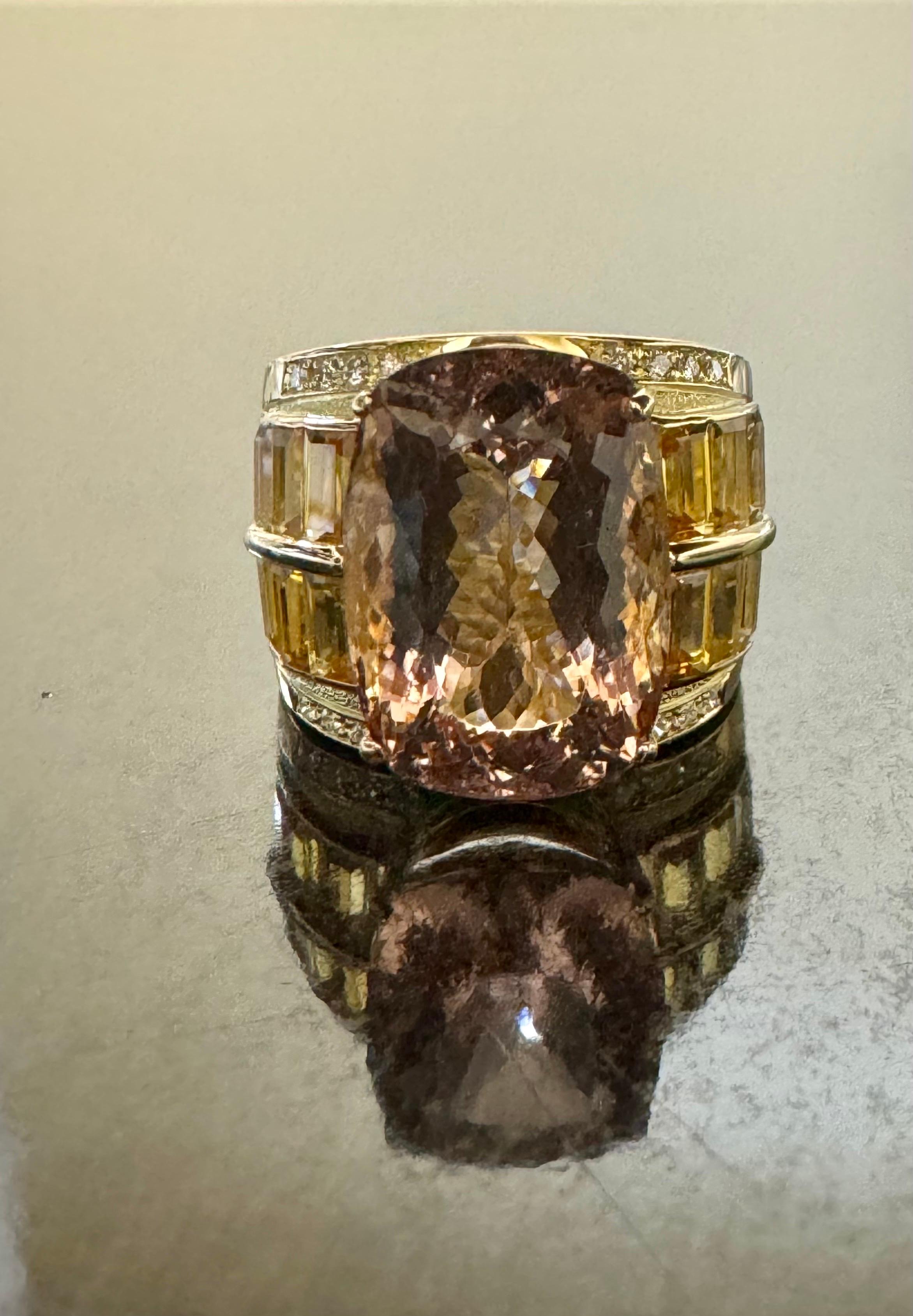 Anillo de cóctel Allison Kaufman de oro amarillo de 18 quilates y 15,60 quilates de Morganita talla cojín en venta 8
