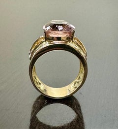 Allison Kaufman 18K Yellow Gold 15.60 Carat Cushion Cut Morganite Cocktail Ring